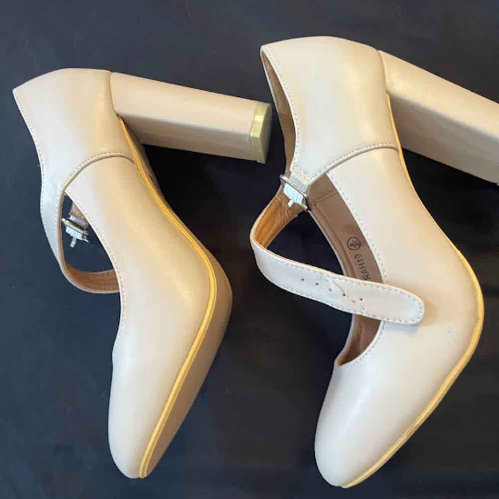 Beige mary jane high heels
